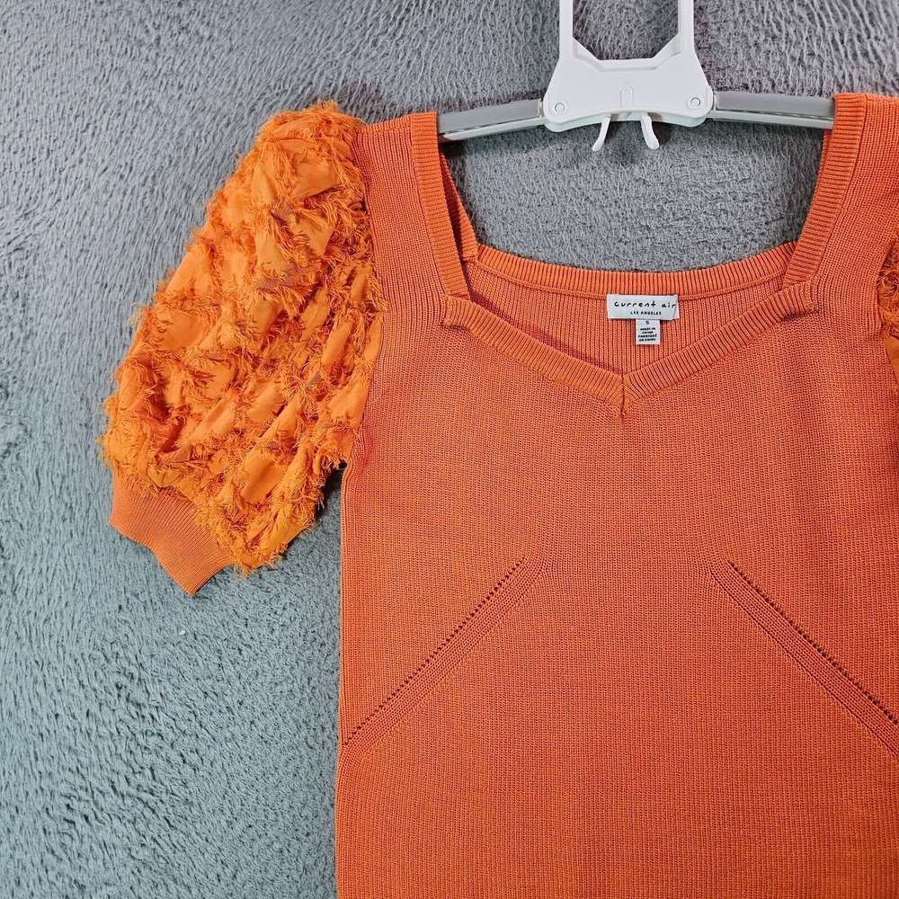 NWOT Current Air‎ Anthropologie Cropped Top Women Small Fringe Sleeve Orange - Picture 2 of 12